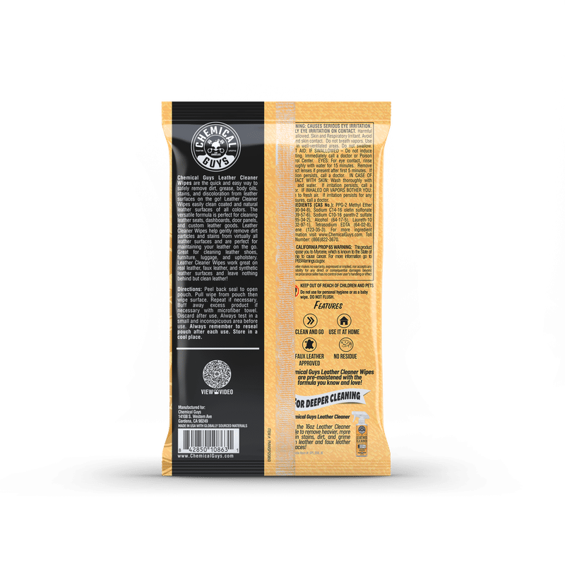 Chemical Guys Leather Cleaner Wipes - 50 Wipes