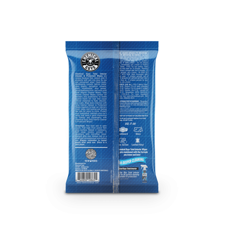 Chemical Guys Total Interior Cleaner & Protectant Car Cleaning Wipes - 50 Wipes