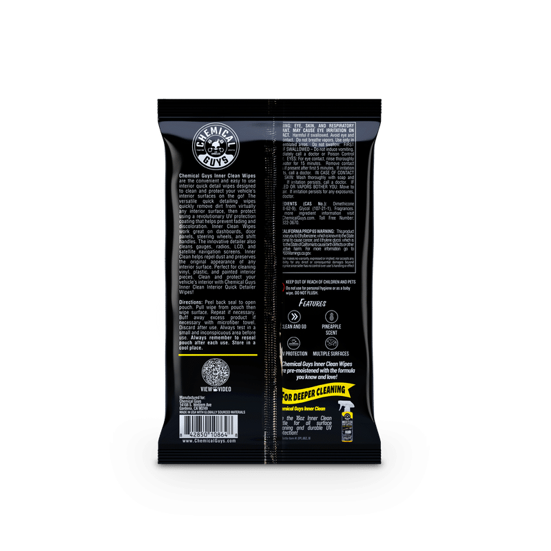 Chemical Guys Inner Clean Interior Quick Detailer & Protectant Car Wipes - 50 Wipes
