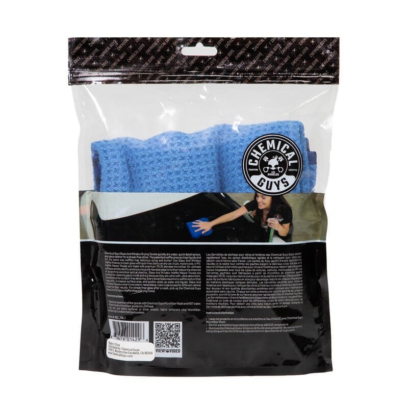 Chemical Guys Waffle Weave Glass and Window Microfibre Towel - Blue