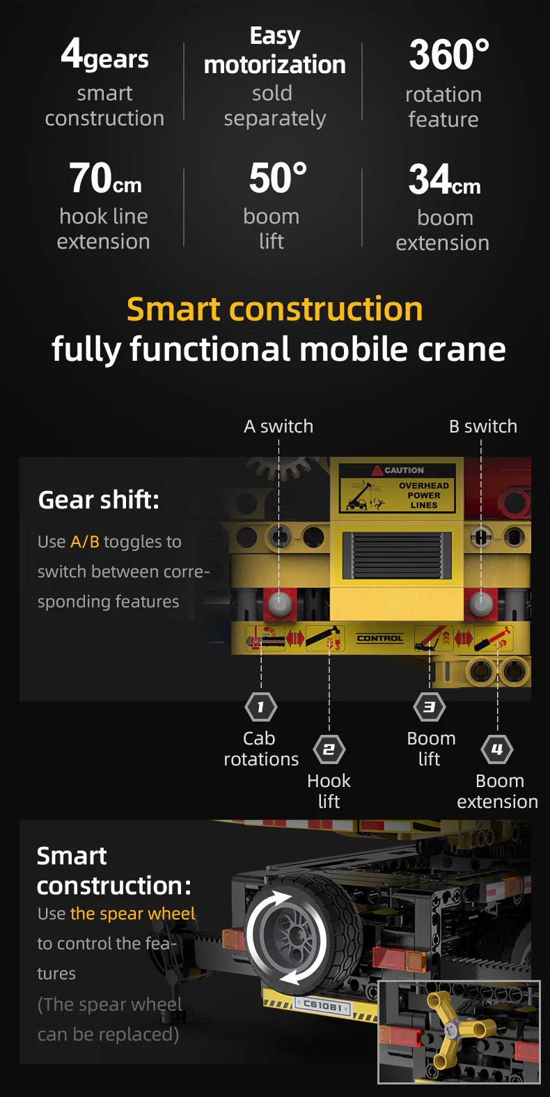 CaDA Mobile Crane - Full Function 1831 Pieces Brick Model Kit C61081W