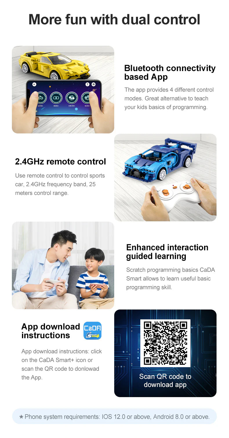 CaDA Blue Knight Sports Car - RC Dual Mode Control - 1:20 325 Pieces Brick Model Kit C51077W