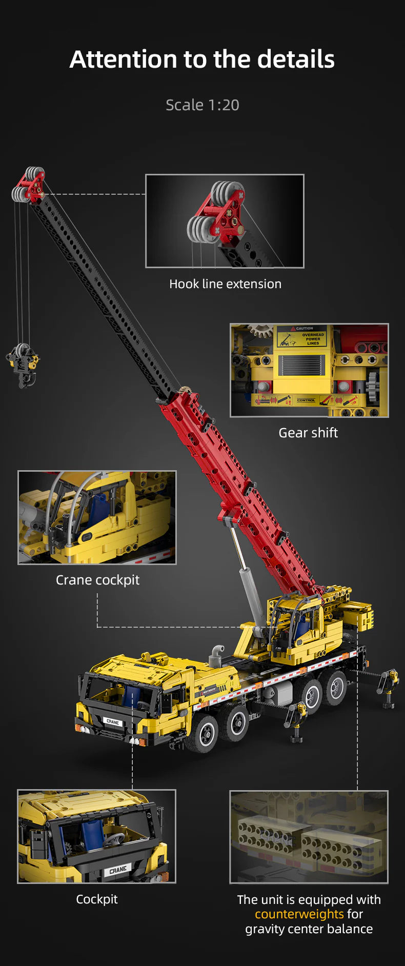 CaDA Mobile Crane - Full Function 1831 Pieces Brick Model Kit C61081W