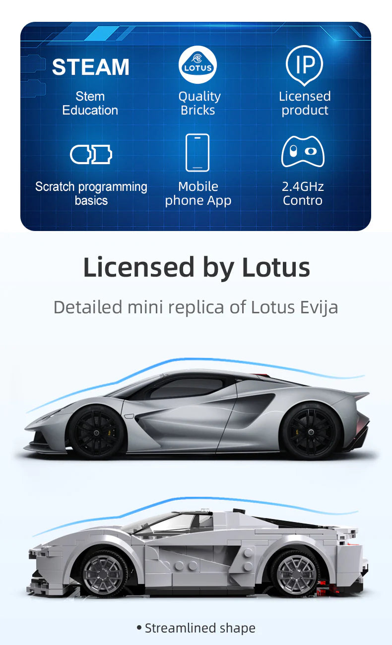 CaDA Lotus Evija Sports Car - RC Dual Mode Control - 1:20 308 Pieces Brick Model Kit C51071W