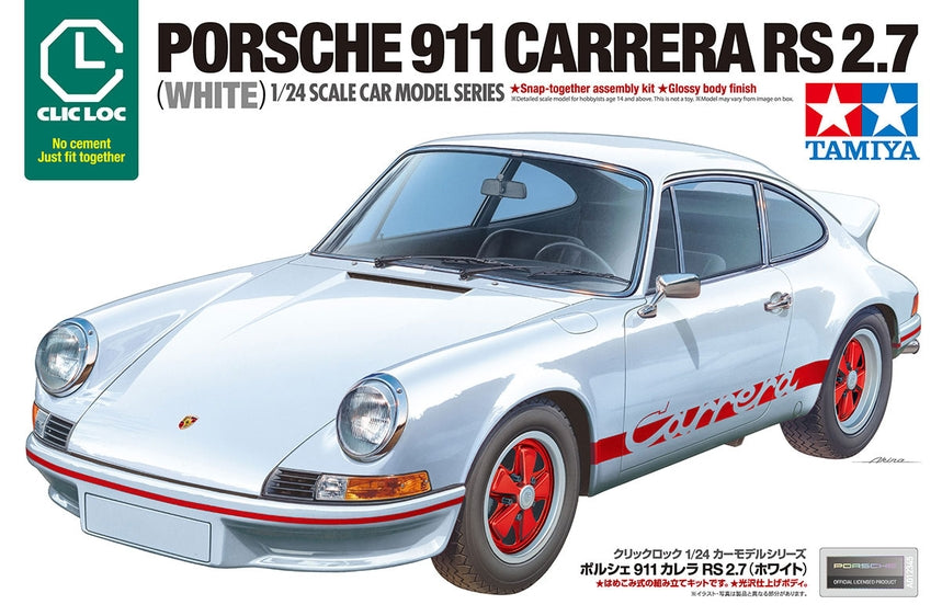 Tamiya Porsche 911 Carrera RS 2.7 White (Clic Loc) 1/24 Plastic Model Kit - Item #28103