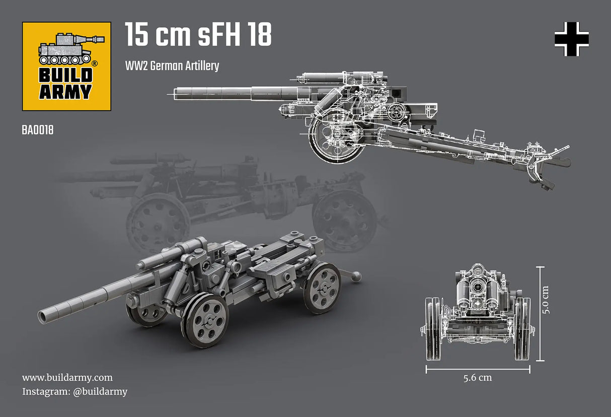 Build Army WW2 German 15cm SFH 18 Artillery - 1:35 Scale 167 Pieces - BA0018