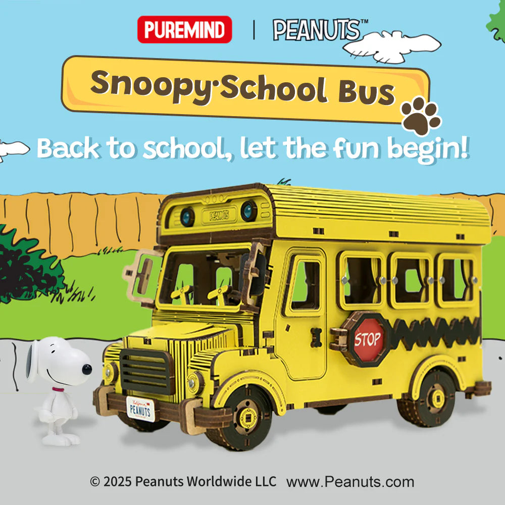 Puremind Peanuts™ Snoopy Yellow School Bus Wooden Kit 1204