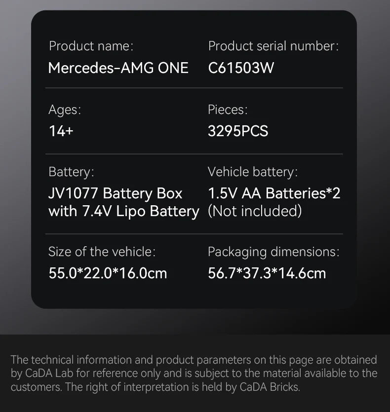 CaDA Master Mercedes-AMG ONE - RC Control - 1:8 3295 Pieces Brick Model Kit C61503W
