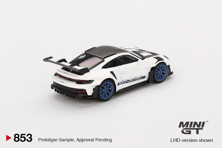 Mini GT Porsche 911 (992) GT3 RS Weissach Package White with Indigo RHD 1:64 - MGT00853-R