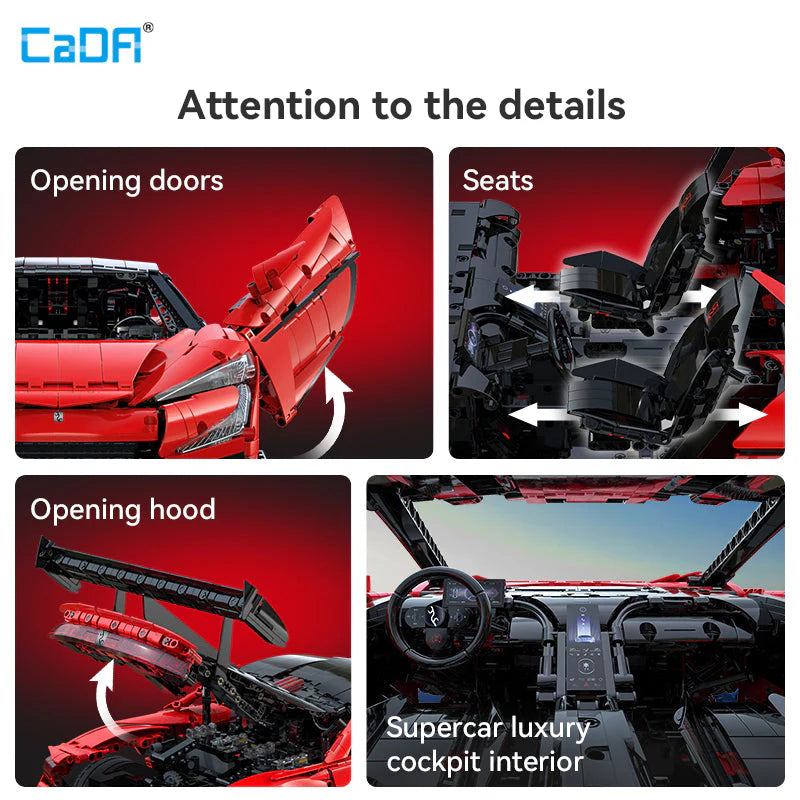 CaDA BYD Yangwang U9 Electric Super Coupé 1:8 3671 Pieces Brick Model Kit C64011W