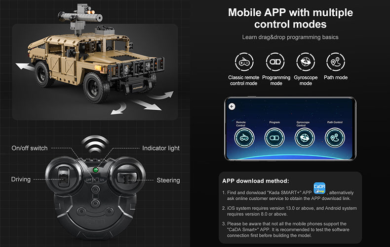 CaDA Humvee - RC Dual Mode Control - 1:14 628 Pieces Brick Model Kit C51202W