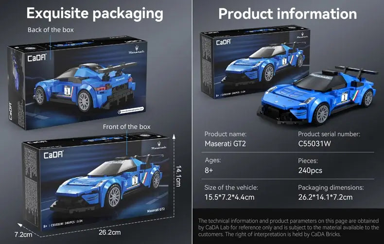 CaDA Maserati MC20 GT2 1:24 240 Pieces Brick Model Kit C55031W