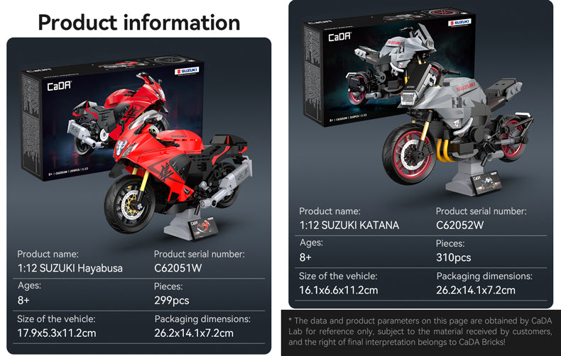 CaDA Suzuki Katana Motorbike 1:12 310 Pieces Brick Model Kit C62052W