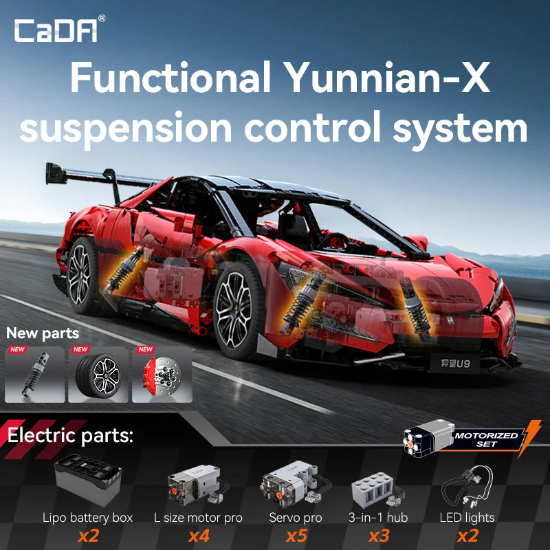 CaDA BYD Yangwang U9 Electric Super Coupé 1:8 3671 Pieces Brick Model Kit C64011W