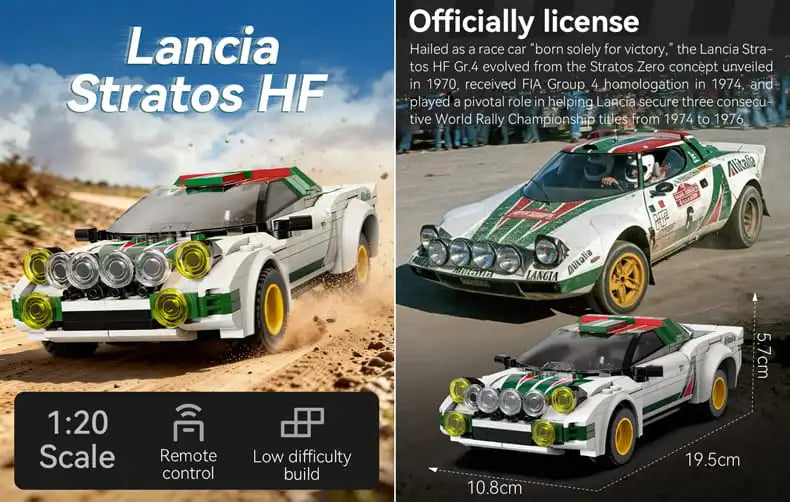 CaDA Lancia Stratos HF Gr.4 Car 1:20 278 Pieces Brick Model Kit - RC Control - C51066W