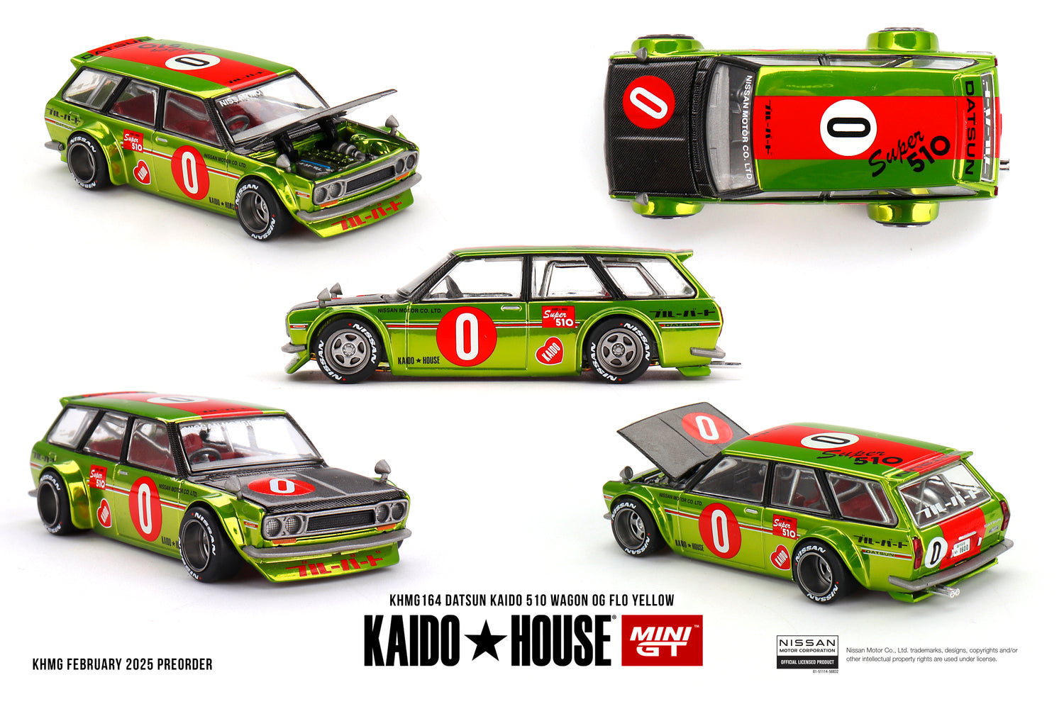 Mini GT Kaido House Datsun KAIDO 510 Wagon OG Flo Yellow 1:64 - KHMG164