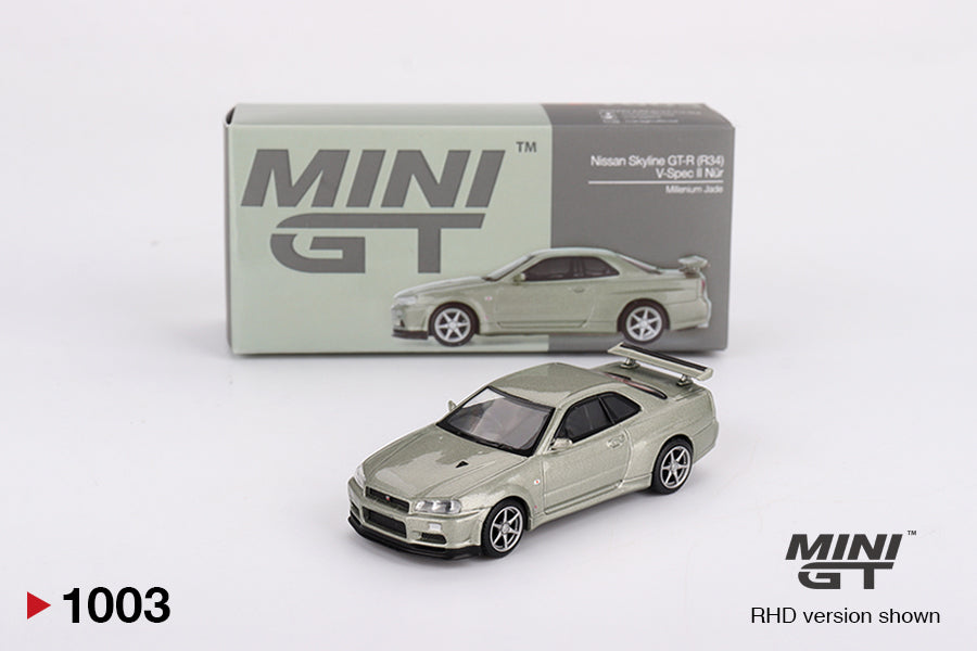 Mini GT Nissan Skyline GT-R (R34) V-Spec II Nurmillenium Jade RHD 1:64 - MGT01003-R