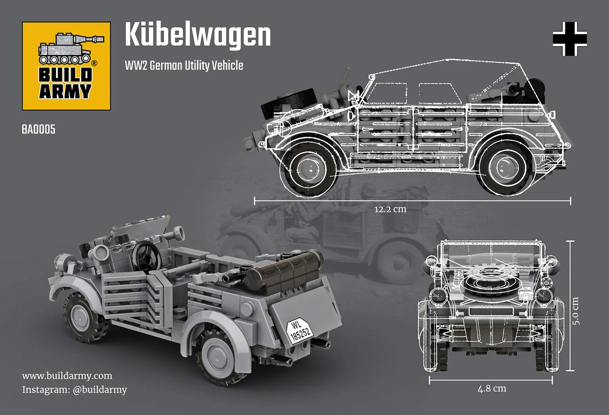 Build Army WW2 Kubelwagen Car - German Utility Vehicle - 1:33 Scale 178 Pieces - BA0005