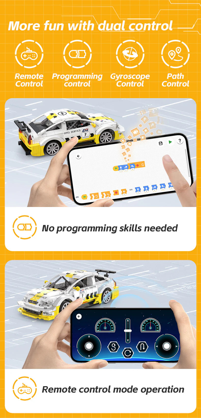 CaDA Opel Astra V8 Coupe - RC Dual Mode Control - 1:20 330 Pieces Brick Model Kit C51081W