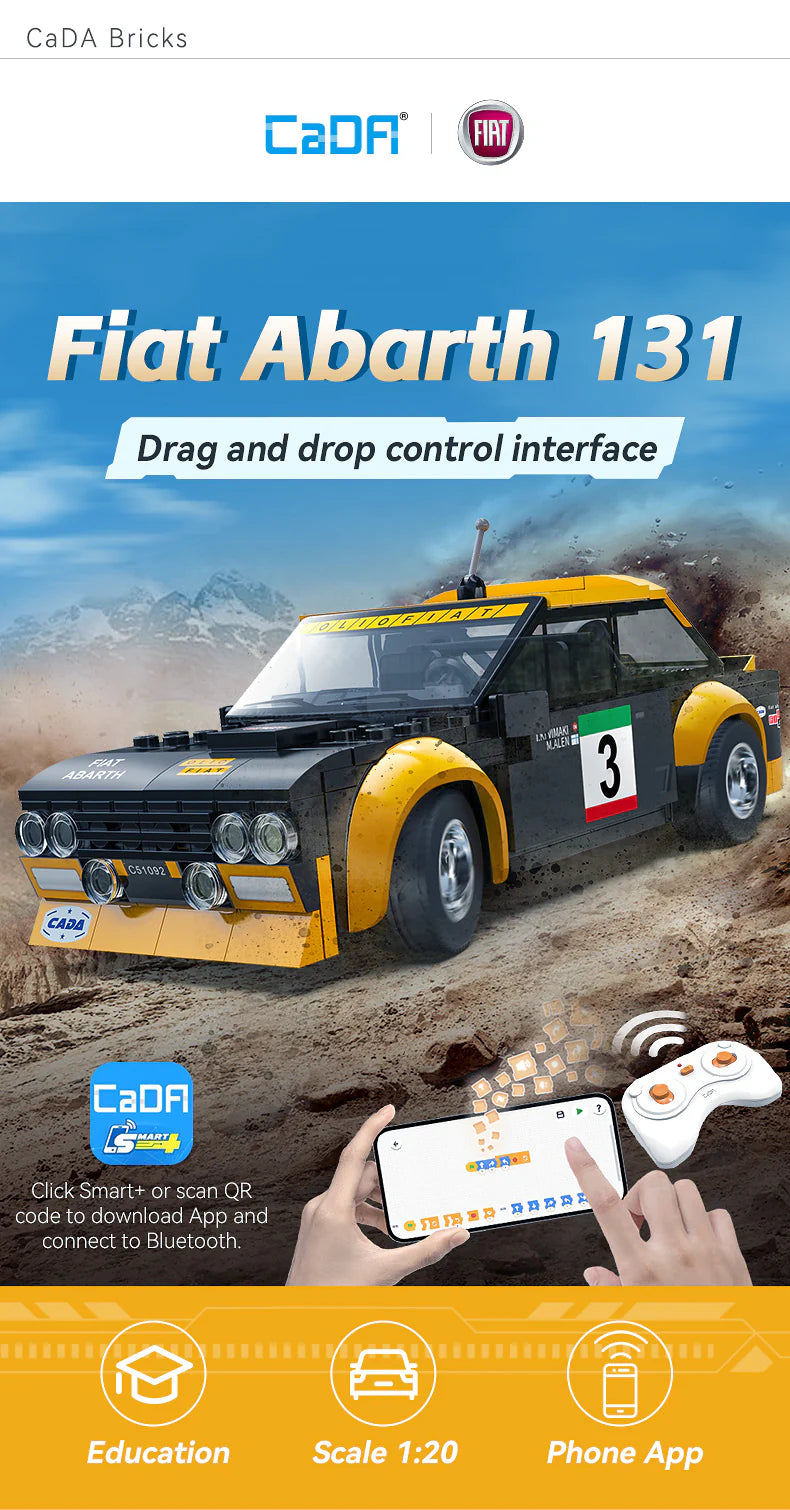 CaDA Fiat Abarth 131 - RC Dual Mode Control - 1:20 216 Pieces Brick Model Kit C51092W