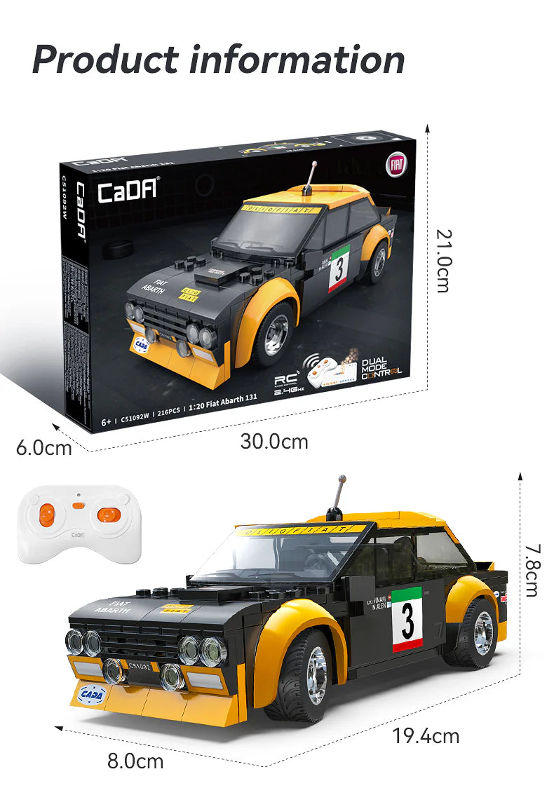 CaDA Fiat Abarth 131 - RC Dual Mode Control - 1:20 216 Pieces Brick Model Kit C51092W