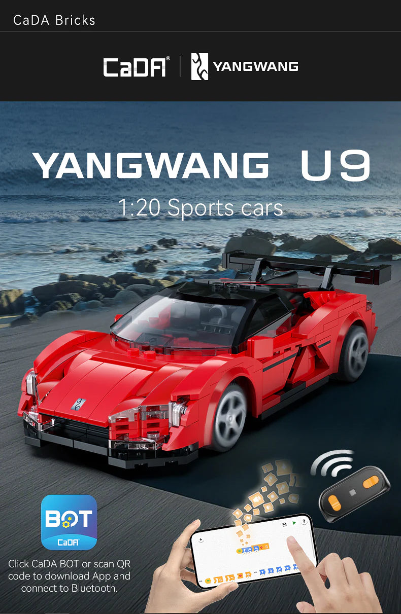 CaDA BYD Yangwang U9 Electric Super Coupé - RC Dual Mode Control - 1:20 299 Pieces Brick Model Kit C51099W