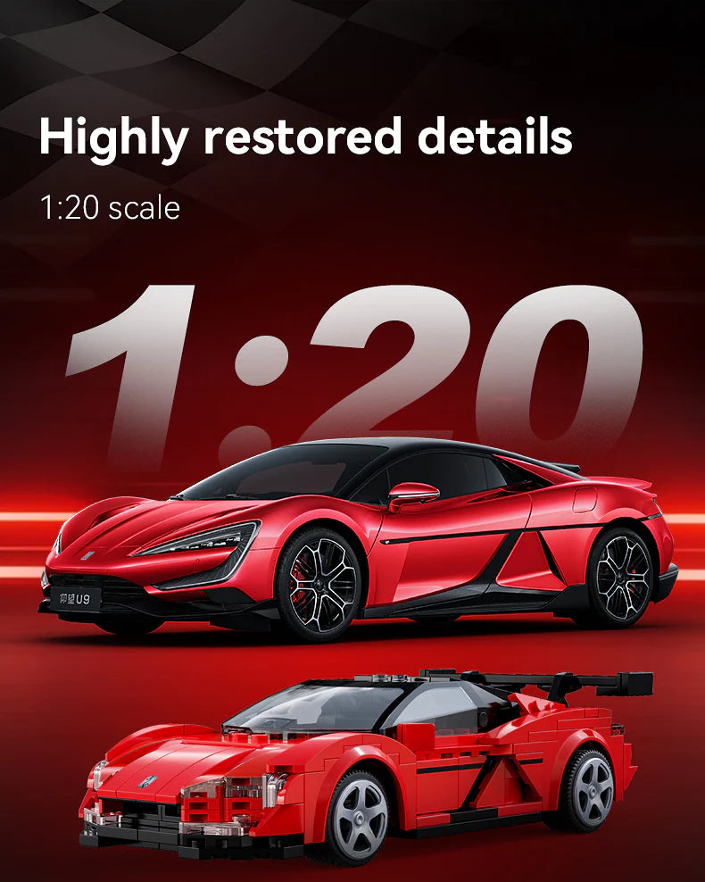 CaDA BYD Yangwang U9 Electric Super Coupé - RC Dual Mode Control - 1:20 299 Pieces Brick Model Kit C51099W