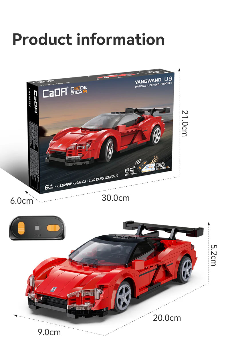 CaDA BYD Yangwang U9 Electric Super Coupé - RC Dual Mode Control - 1:20 299 Pieces Brick Model Kit C51099W