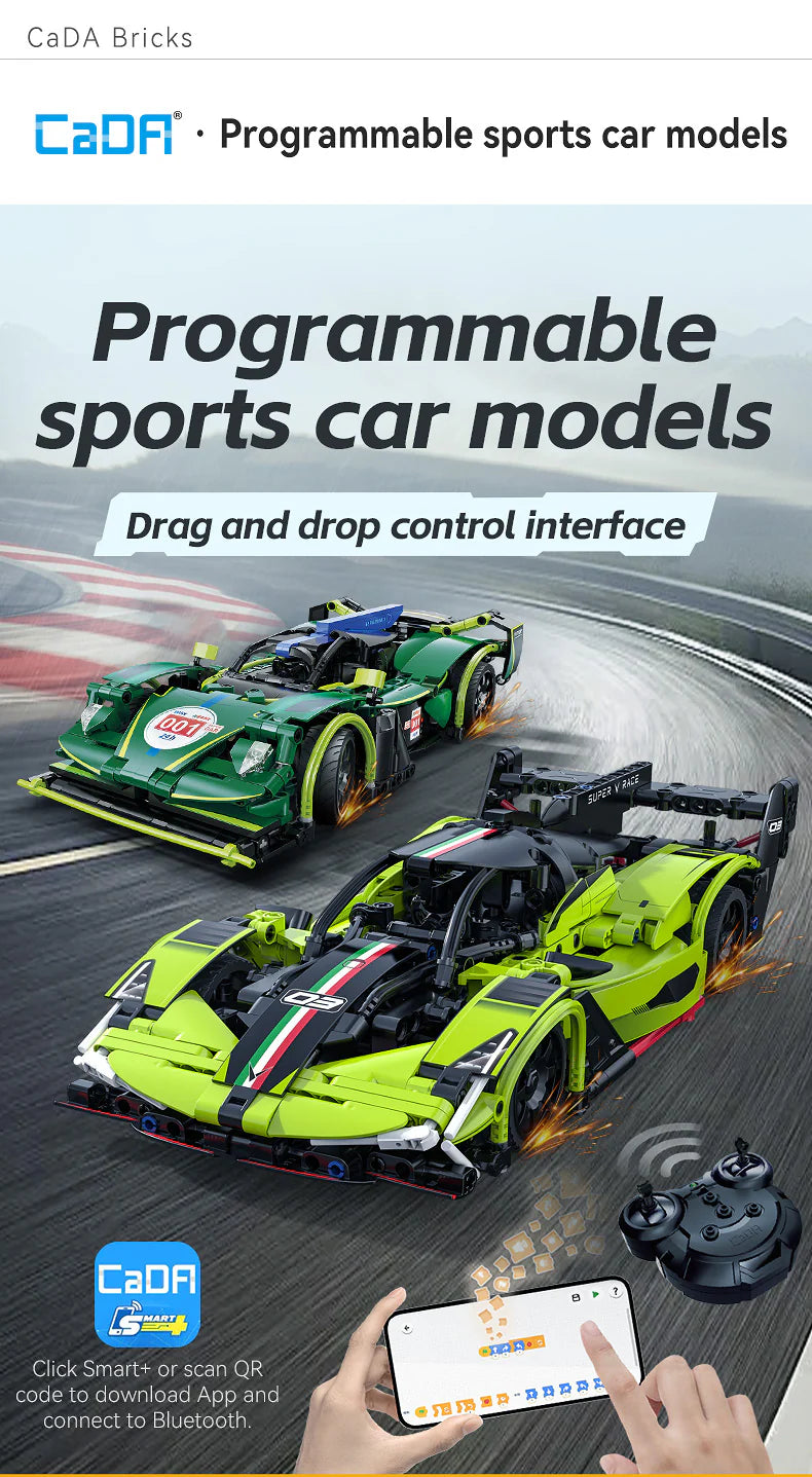 CaDA Phantom Wing - RC Dual Mode Control - 1:14 Sports Car 395 Pieces Brick Model Kit C51303W