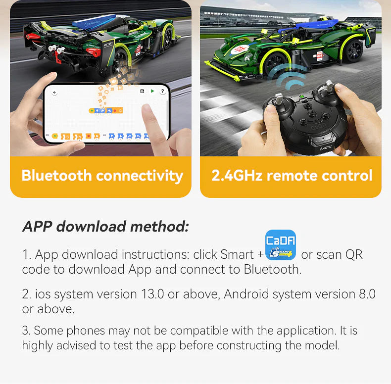 CaDA Phantom Wing - RC Dual Mode Control - 1:14 Sports Car 395 Pieces Brick Model Kit C51303W