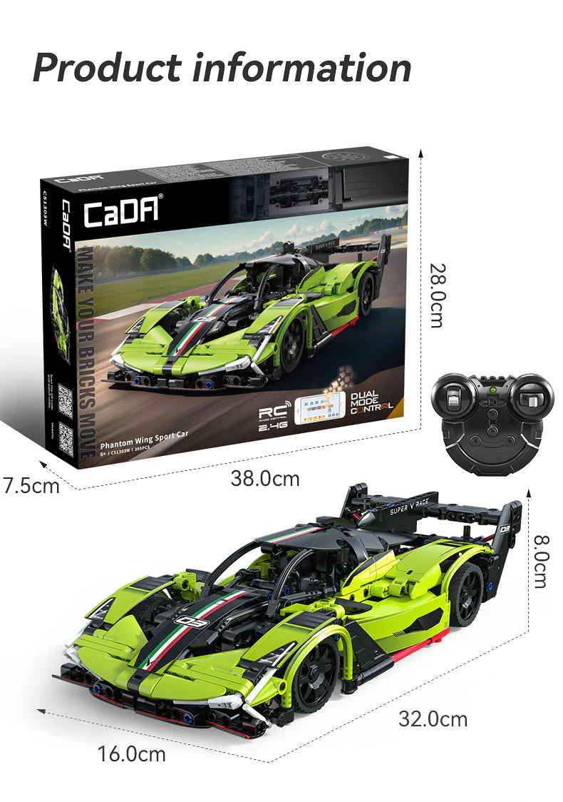 CaDA Phantom Wing - RC Dual Mode Control - 1:14 Sports Car 395 Pieces Brick Model Kit C51303W