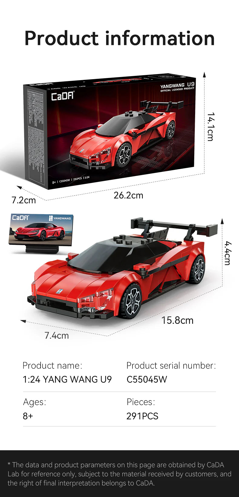 CaDA BYD Yangwang U9 Electric Super Coupé 1:24 291 Pieces Brick Model Kit C55045W