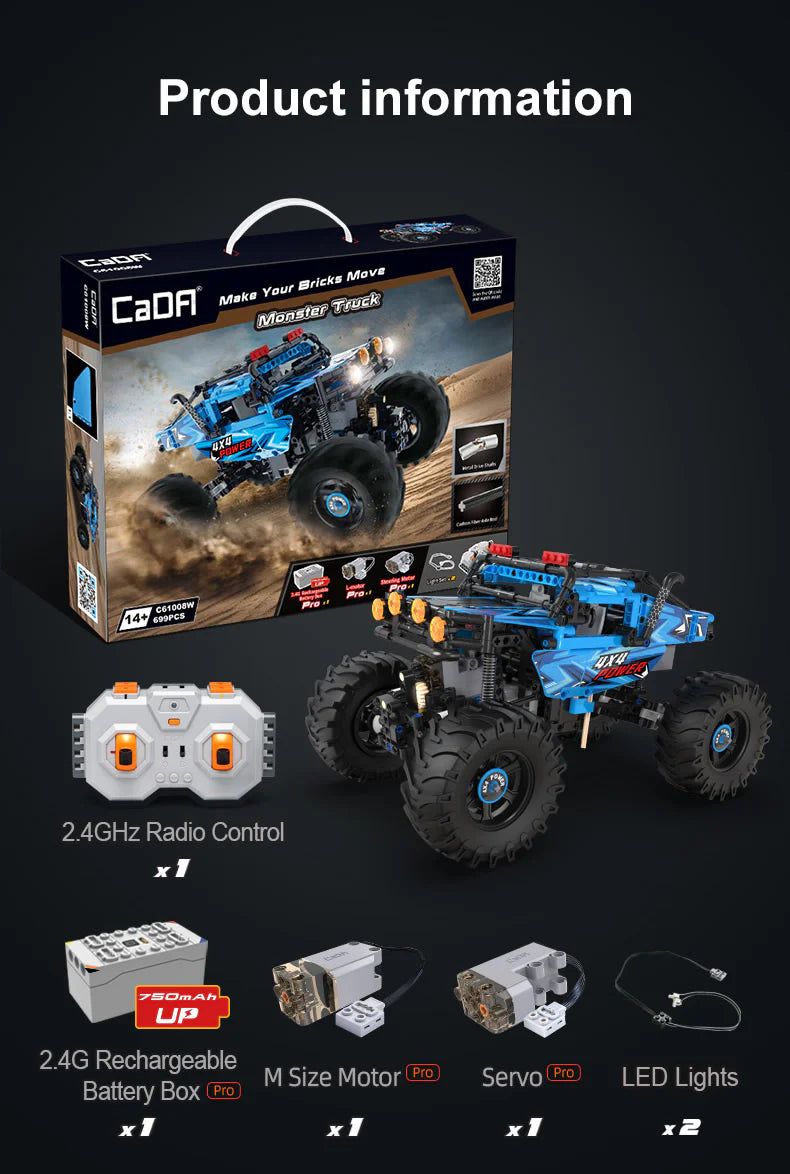 CaDA Monster Climbing Car - RC Control - 1:12 699 Pieces Brick Model Kit C61008W
