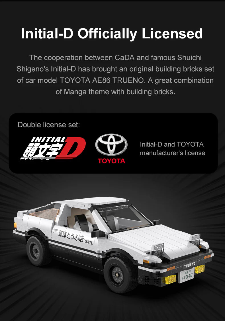 CaDA Initial D 1:12 Toyota AE86 Trueno 1324 Pieces Brick Model Kit C61024W