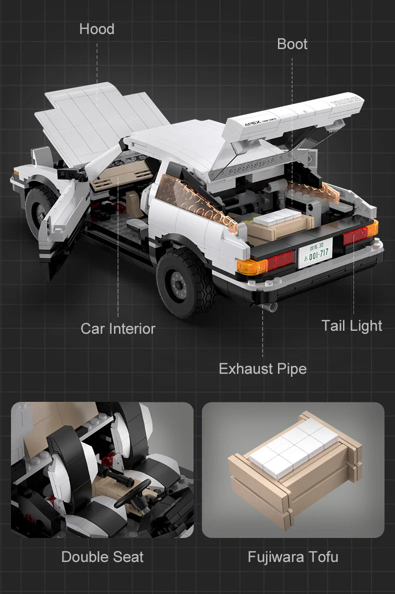 CaDA Initial D 1:12 Toyota AE86 Trueno 1324 Pieces Brick Model Kit C61024W