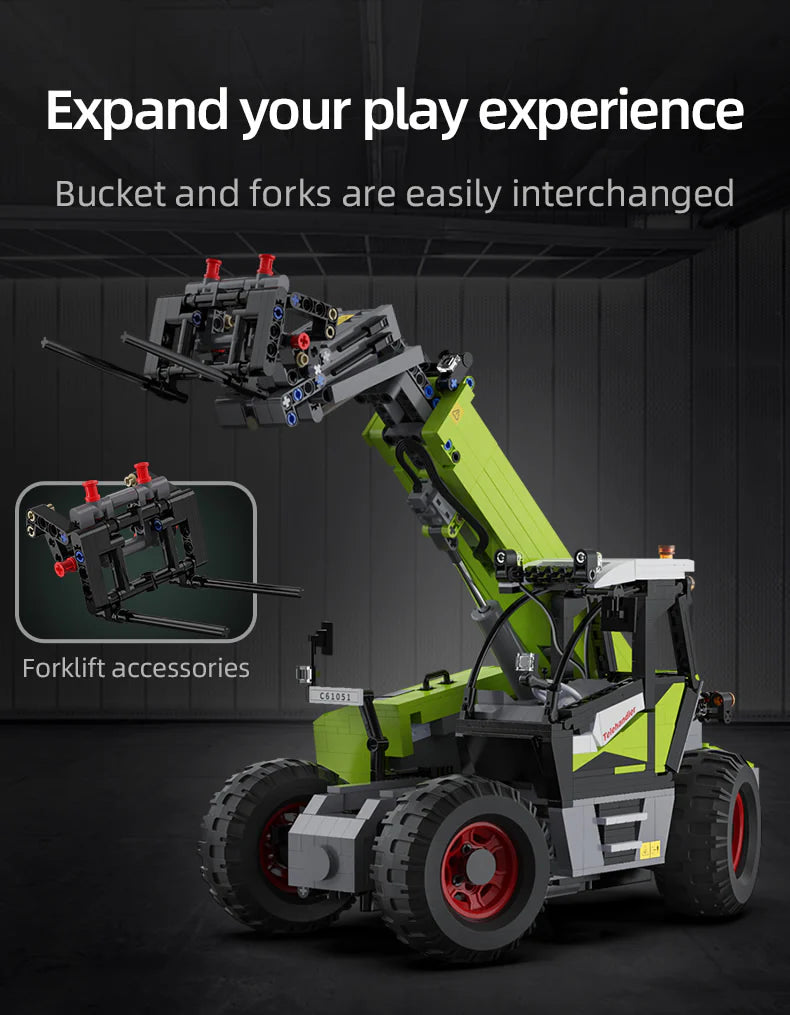 CaDA Master Telehandler Loader - Multi Function RC Control -  1:17 1469 Pieces Brick Model Kit C61051W