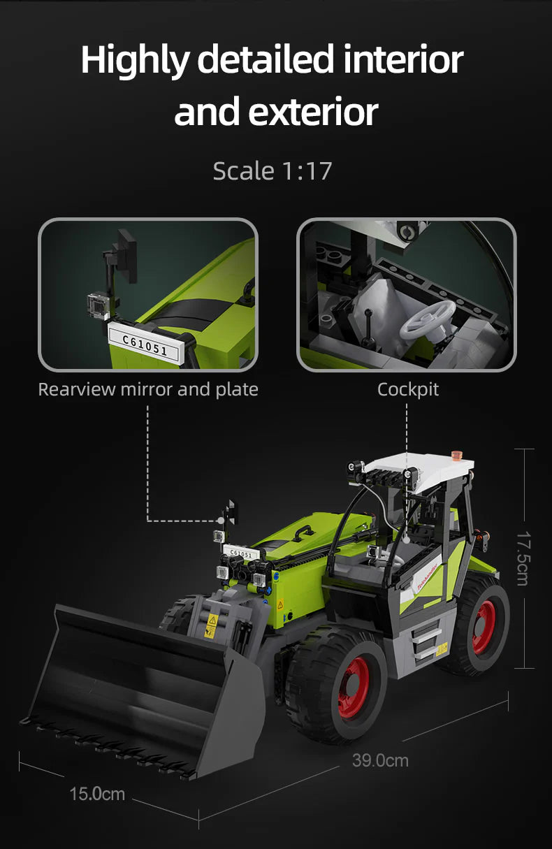 CaDA Master Telehandler Loader - Multi Function RC Control -  1:17 1469 Pieces Brick Model Kit C61051W