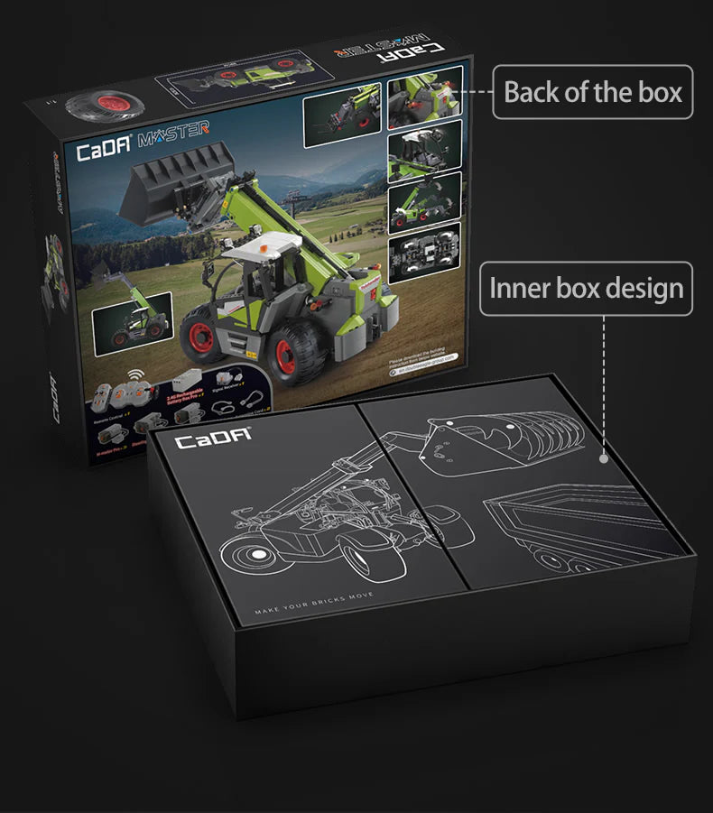 CaDA Master Telehandler Loader - Multi Function RC Control -  1:17 1469 Pieces Brick Model Kit C61051W