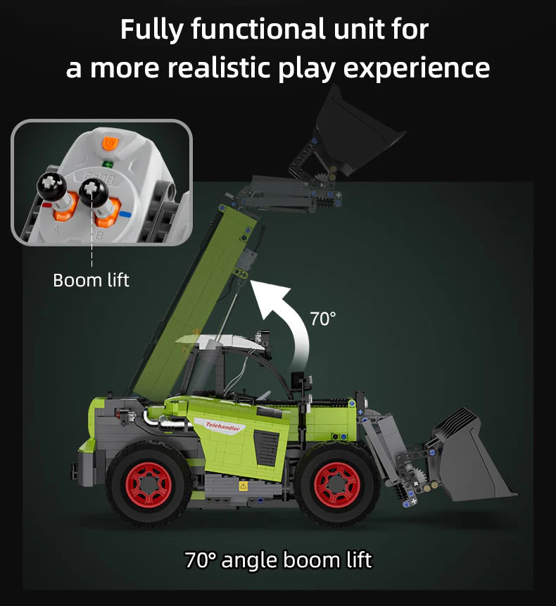 CaDA Master Telehandler Loader - Multi Function RC Control -  1:17 1469 Pieces Brick Model Kit C61051W