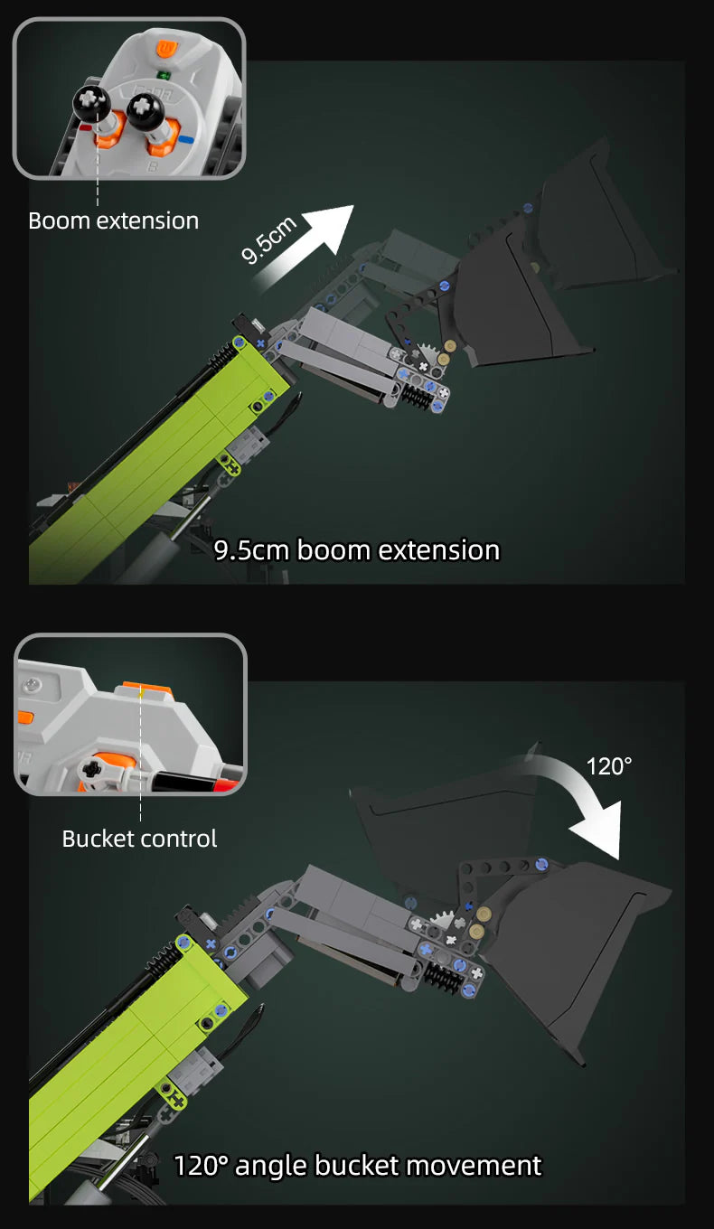 CaDA Master Telehandler Loader - Multi Function RC Control -  1:17 1469 Pieces Brick Model Kit C61051W