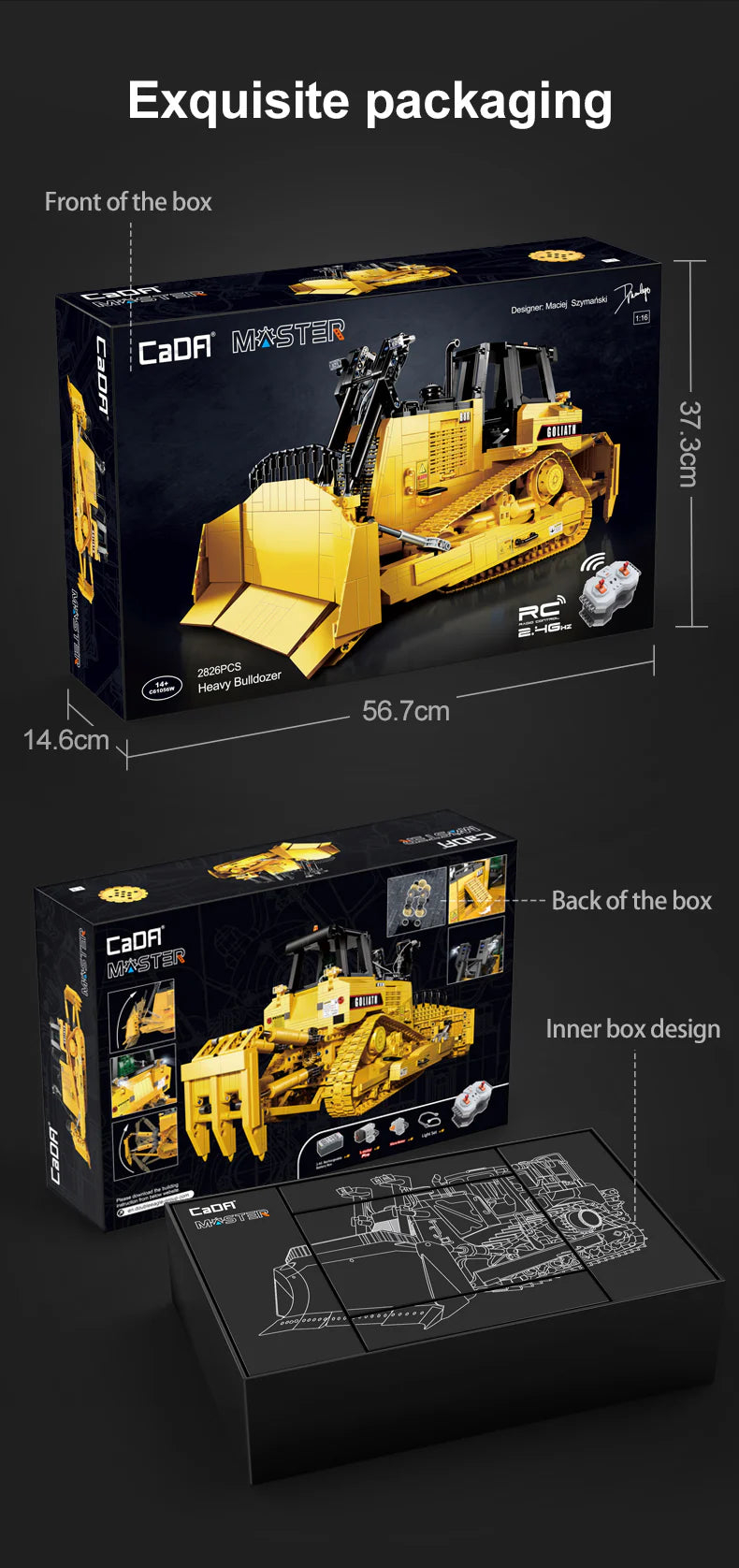 CaDA Master Goliath Heavy Bulldozer - RC Control - 1:16 2826 Pieces Brick Model Kit C61056W