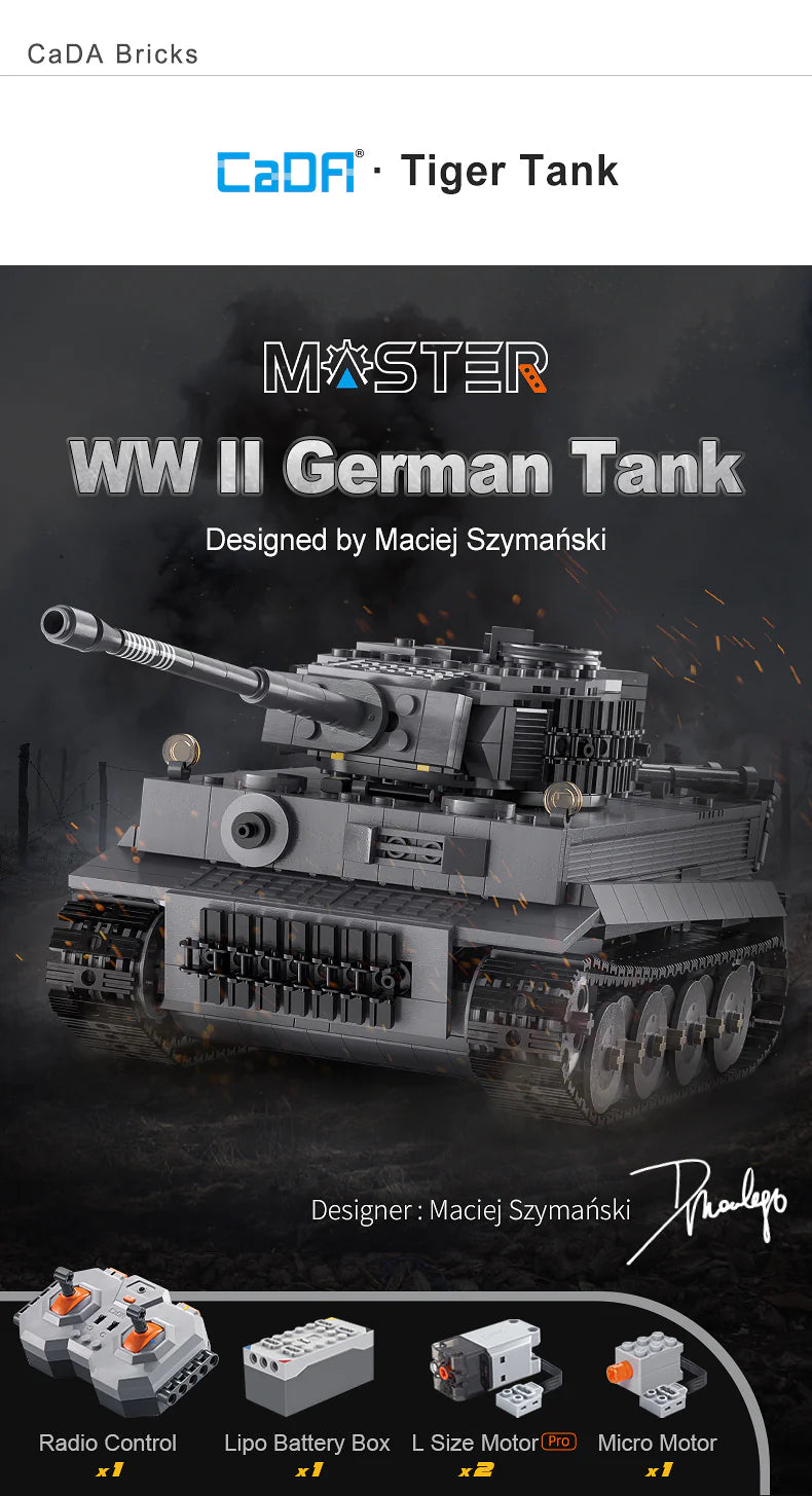 CaDA Master Tiger Tank - RC Control - 925 Pieces Brick Model Kit C61071W