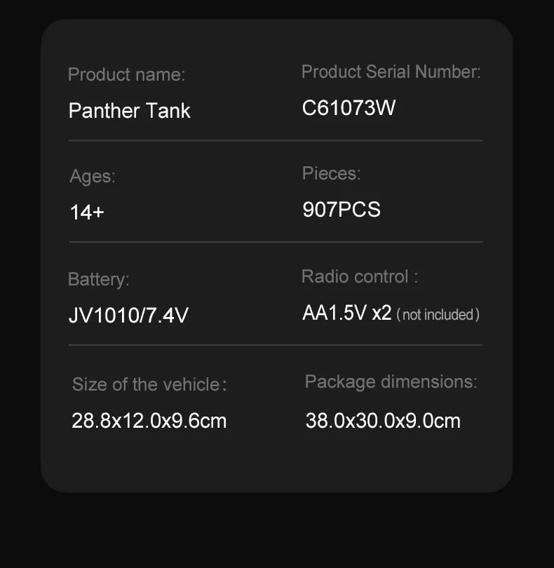 CaDA Master Panther Tank - RC Control - 907 Pieces Brick Model Kit C61073W