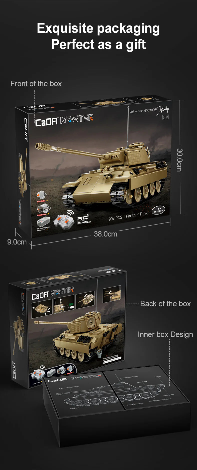 CaDA Master Panther Tank - RC Control - 907 Pieces Brick Model Kit C61073W