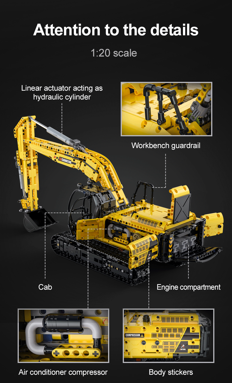 CaDA Excavator - Full Function 1702 Pieces Brick Model Kit C61082W