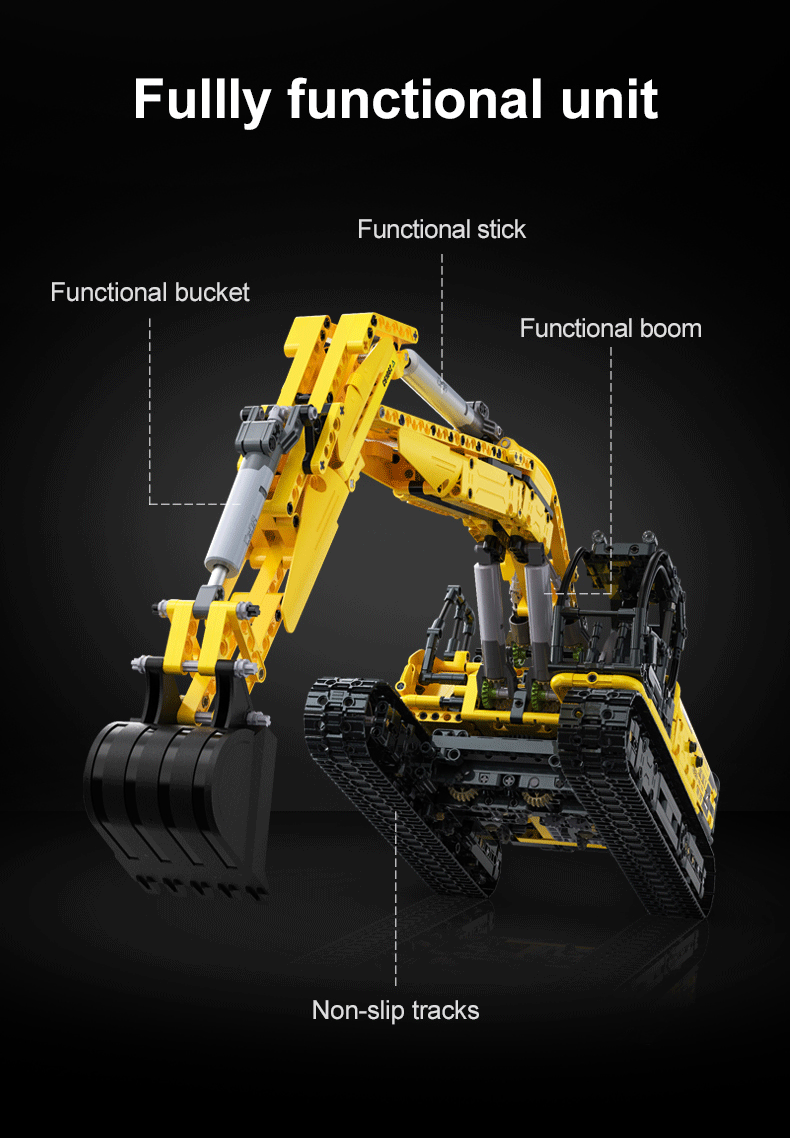 CaDA Excavator - Full Function 1702 Pieces Brick Model Kit C61082W