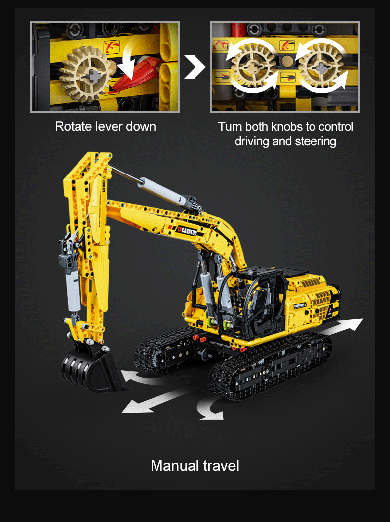 CaDA Excavator - Full Function 1702 Pieces Brick Model Kit C61082W