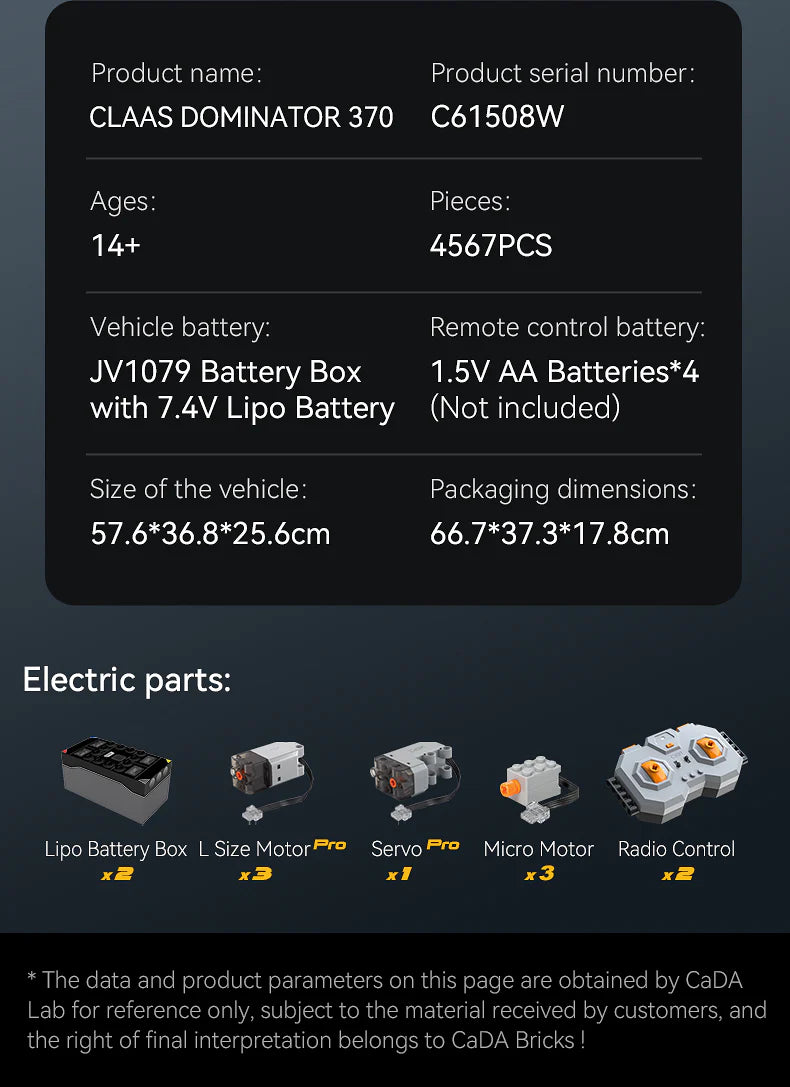 CaDA Master CLAAS Dominator 370 Combine Harvester - RC Control - 1:17 4567 Pieces Brick Model Kit C61508W