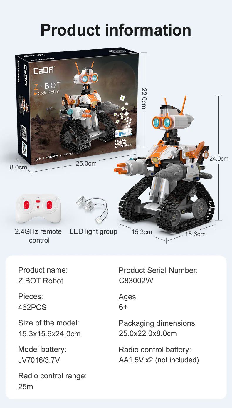 CaDA Z Bot Code Robot - RC Dual Mode Control - 462 Pieces Brick Model Kit C83002W