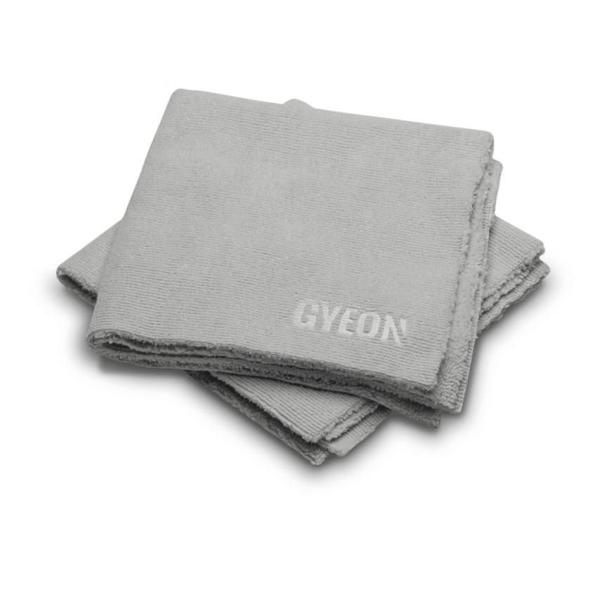 Gyeon Q2M Accessories InteriorWipe EVO Microfibre Cloths. Two per Pack 40 x 40 cm. Out of Packet Image.